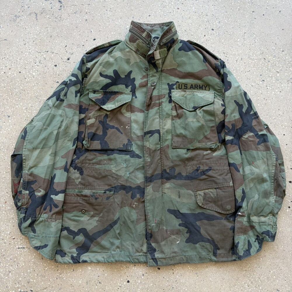 Vintage 80s Army M-65 Camo Military Green Field Jacket